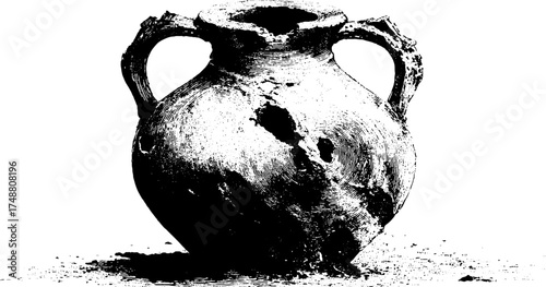 Vintage black and white stencil of broken amphora design for artistic prints