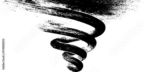 Abstract black and white stencil of a broken spring with grunge texture