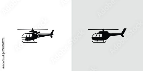 Isolated Helicopter Silhouette on Split White and Gray Background