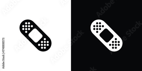 Plaster Bandage Glyph Icon, Medical Adhesive, First Aid Patch Silhouette, Isolated Element