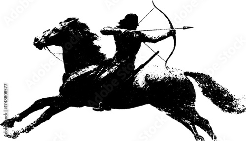 Mythical centaur archer in action - black and white stencil art