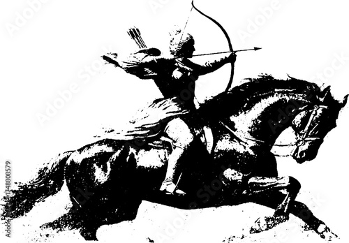 Mythical centaur archer silhouette in black white for design and decoration