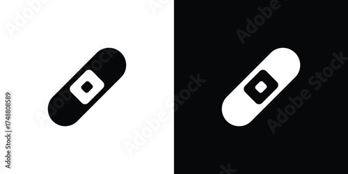 Plaster Icon Silhouette, Medical Adhesive Bandage, Minimalist Wound Care Black and White