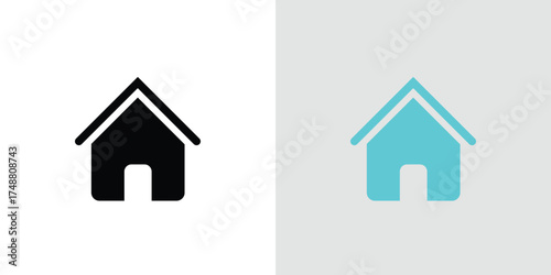 Simple Home Icon Shapes with Doorway in Black on White & Turquoise on Grey