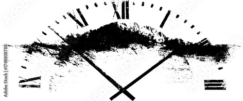 Grunge silhouette of handless clock with roman numerals for vintage artistic design