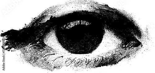 Mystical cosmic eye dripping in black and white stencil illustration for artistic design