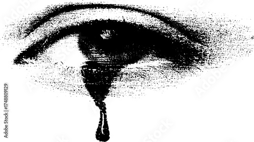 Cosmic eye dripping ink silhouette with textured stencil design