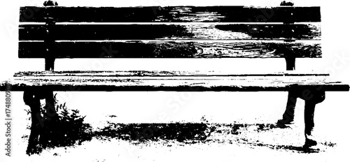 Silhouette of a cracked wooden bench in black and white stencil art for urban design
