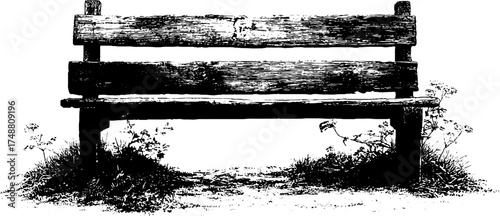 Rustic wooden bench with cracks: vintage stencil art for urban design