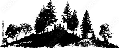 Black and white forest silhouette for art and design projects