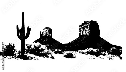 Black and white desert landscape stencil for art and design projects