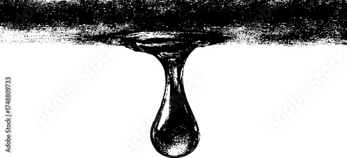 Monochrome stencil illustration of droplet in distressed texture for art prints