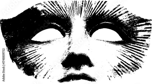 Faceless mask stencil art with radiating lines - abstract design for posters and prints