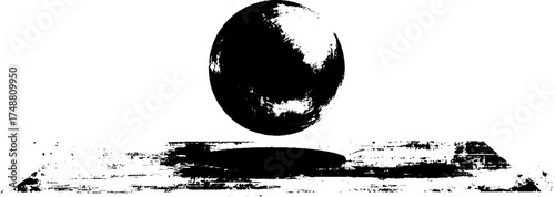 Black and white stencil illustration of a floating sphere for print and design
