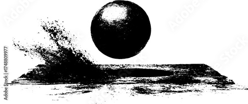 Abstract floating sphere in black and white with grunge texture