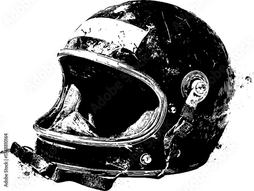 Futuristic helmet stencil design – black and white silhouette for urban art and decor