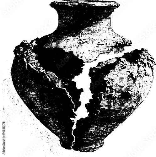 Ancient amphora fragment in black and white for vintage art and design