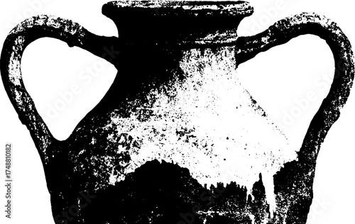 Ancient amphora fragment silhouette art - black and white stencil design for vintage decor