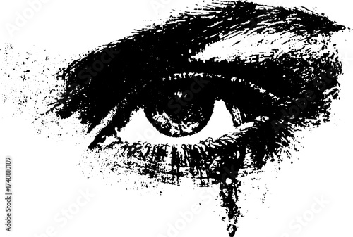 Fractured eye stencil illustration with textured grunge effect for urban art design