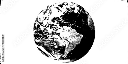 Monochrome globe stencil design featuring distinct continents