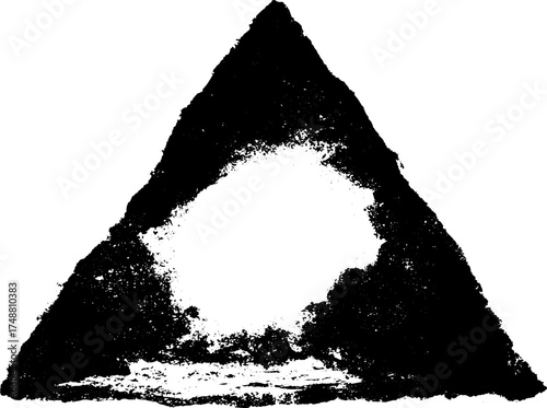 Abstract black and white stencil of glowing triangle with urban texture for artistic design