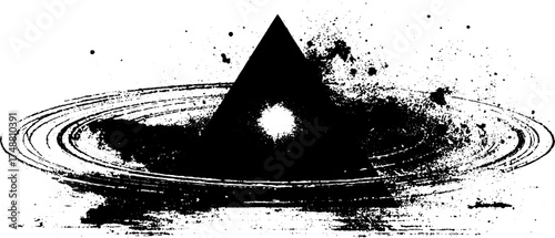 Abstract black and white triangle with glowing effect in textured ink design