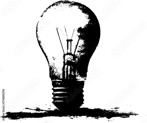 Vintage light bulb silhouette with grungy texture for creative design and decor projects