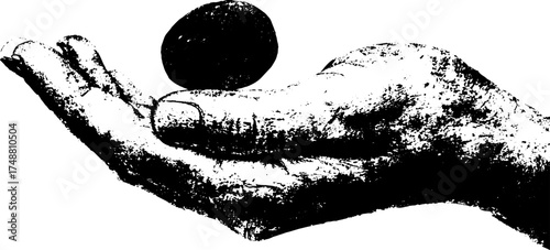 Monochrome stencil art of a hand holding mystic rune for design and decor