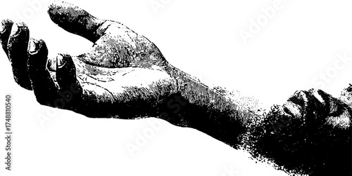 Celestial hand silhouette in black and white for inspirational design