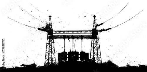 Black and white high voltage transformer stencil silhouette for urban art design