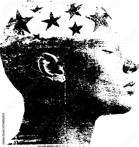 Celestial silhouette head with stars design for urban art and decor