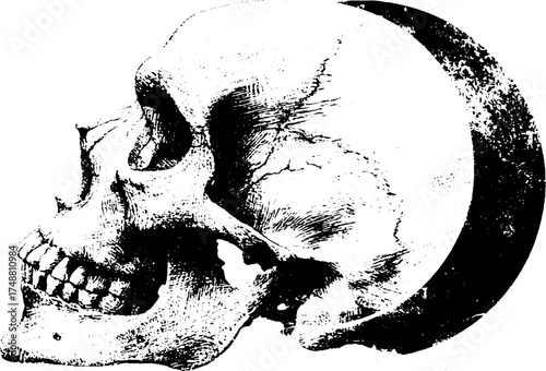 Celestial skull silhouette with crescent moon for urban design or tattoo concepts