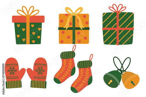 Christmas and winter elements element set. Suitable for clip art, stickers, flat design illustration, etc