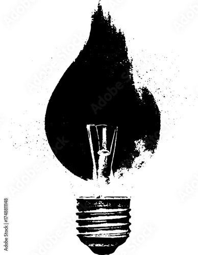 Artistic black and white stencil of lamp with ink spatter design for posters