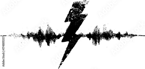 Grunge lightning bolt with sound waves silhouette for urban design