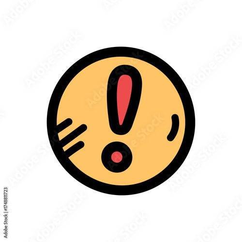 Simple Yellow Circle With Red Exclamation Mark And Black Outline On White Background Icon Represents Alert Symbol Or Warning Sign