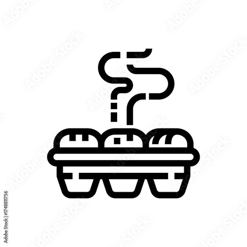 Six Muffin Baking Tray Icon with Steam Coming Out Isolated on White Transparent Background Representing Baked Goods or Desserts