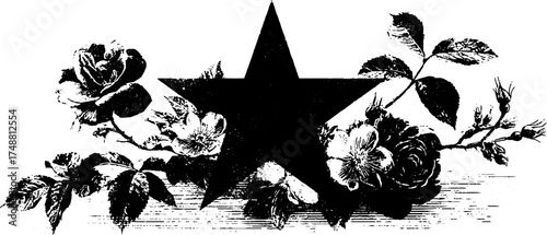 Celestial pentagram with floral silhouette design for prints and posters