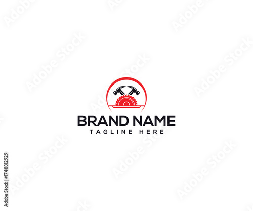 Free Download Craftsmanship Crest: The emblem showcases a harmonious blend of woodworking tools and a circular saw blade, symbolizing precision, dedication, and a commitment to quality craftsmanship. - GFXLoad
