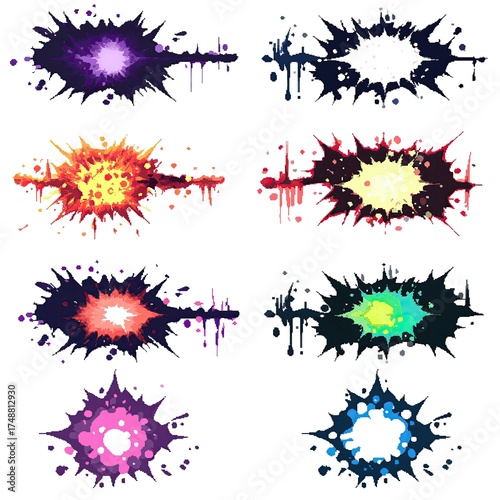 Pixel Art Explosion Set Magical Blast 18bit 16bit Isolated Retro RPG Video Game Asset Colletion