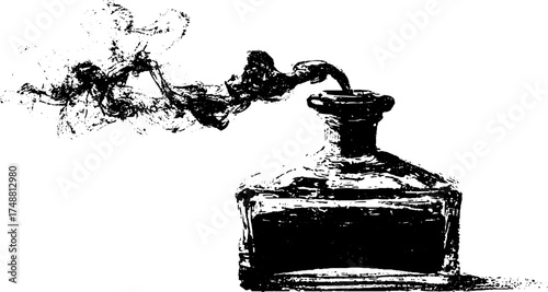 Mysterious potion bottle with emanating smoke silhouette design for creative projects