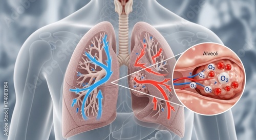 Anatomical illustration showing lungs and respiratory system