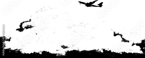 Retro airplane silhouette with grunge texture for vintage design projects