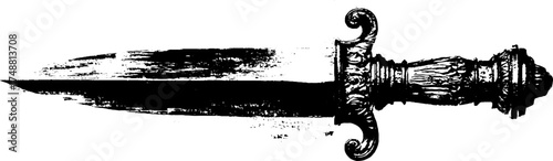 Black and white ritual dagger stencil illustration for mystical design and decor