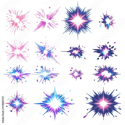 Pixel Art Explosion Set Magical Blast 18bit 16bit Isolated Retro RPG Video Game Asset Colletion
