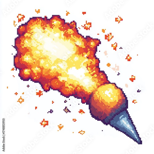 Pixel Art Explosion Magical Blast 18bit 16bit Isolated Retro RPG Video Game Asset 