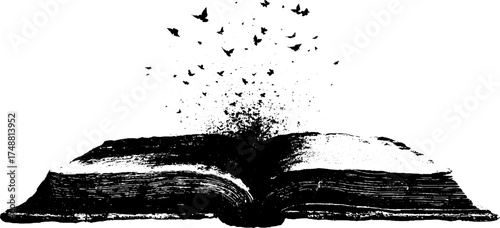 Black and white sacred book silhouette with spatter design for spiritual inspiration