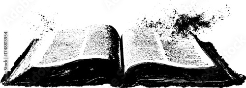 Sacred book silhouette stencil with ink texture for spiritual design