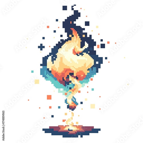 Pixel Art Explosion Magical Blast 18bit 16bit Isolated Retro RPG Video Game Asset 