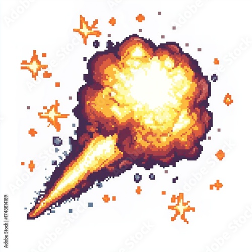 Pixel Art Explosion Magical Blast 18bit 16bit Isolated Retro RPG Video Game Asset 